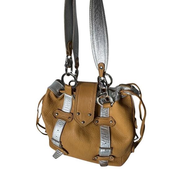 Gustto Italian Leather Large Satchel Bag Tan Silver - Picture 3 of 10